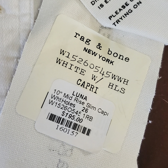 rag & bone Midrise Slim Denim Capris w/Holes in knees, White, Size 26, BNWT - Picture 5 of 5
